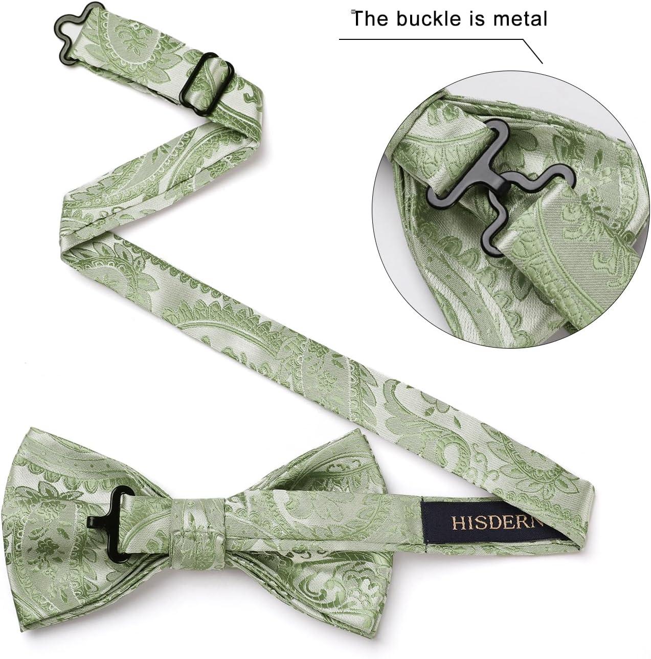 imageHISDERN Bow Ties for Men Paisley Floral Pretied Bowtie Pocket Square Set Mens Formal Bow Ties Wedding PartySage Green Paisley11