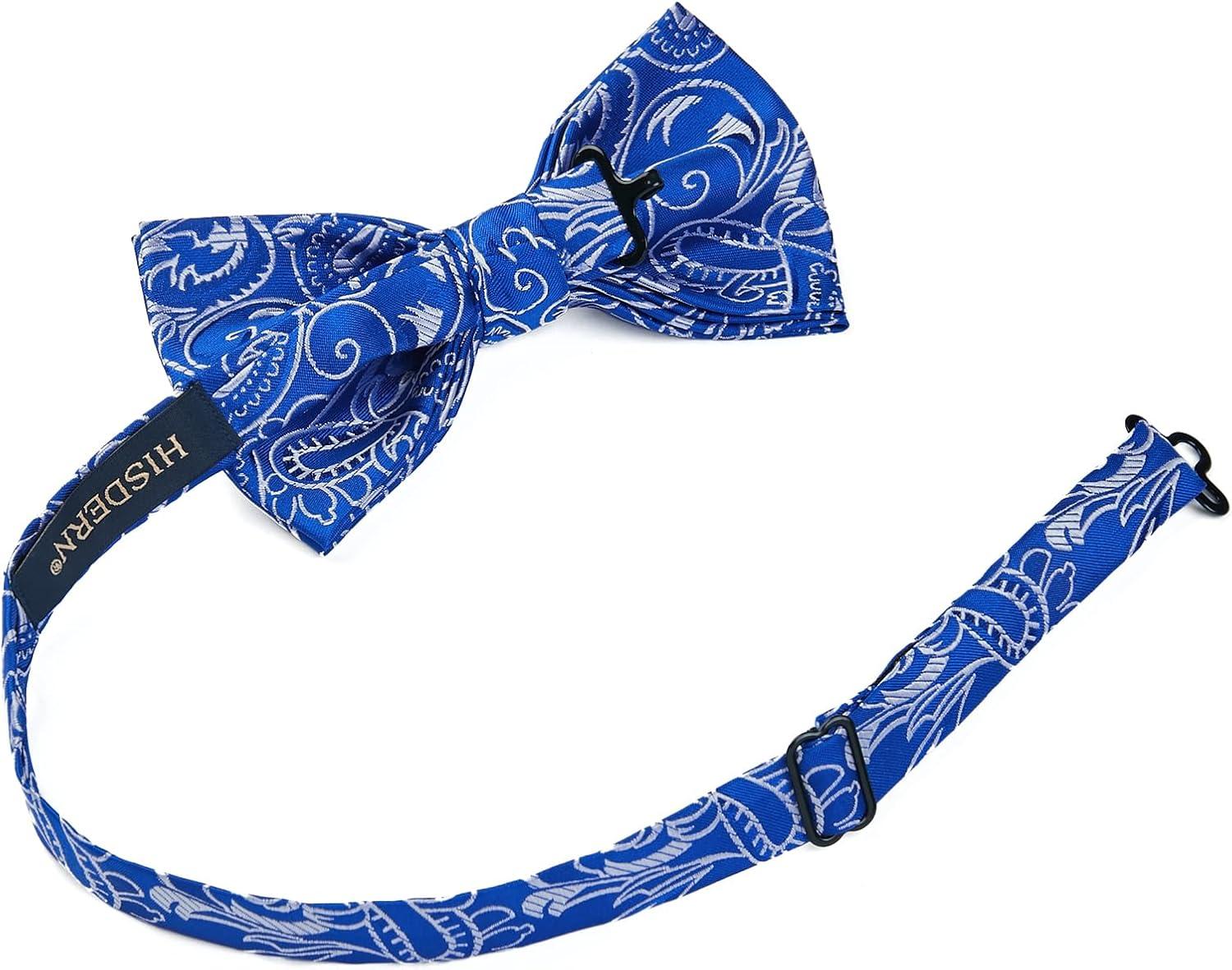 imageHISDERN Bow Ties for Men Paisley Floral Pretied Bowtie Pocket Square Set Mens Formal Bow Ties Wedding PartySapphire Blue