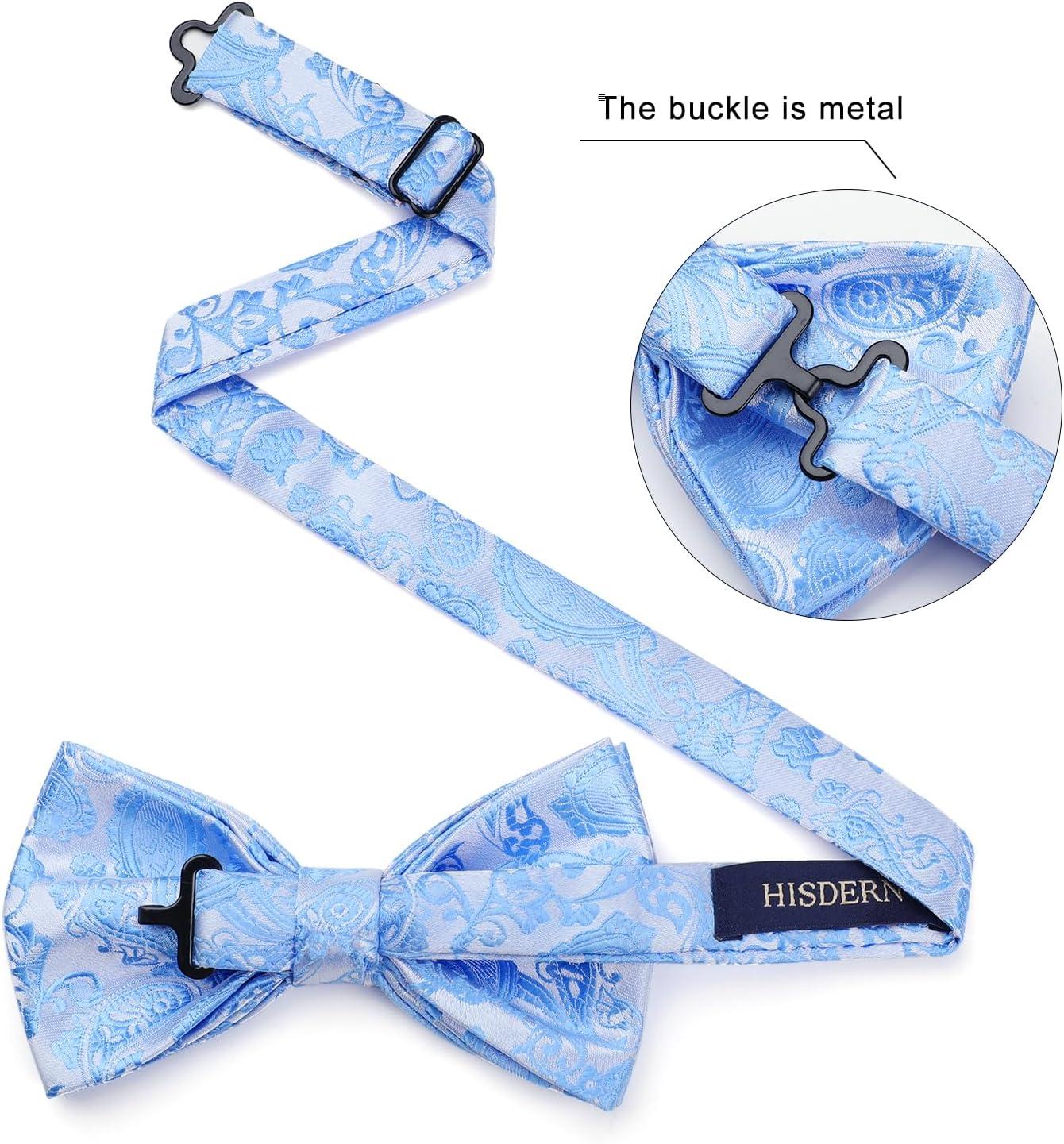 imageHISDERN Bow Ties for Men Paisley Floral Pretied Bowtie Pocket Square Set Mens Formal Bow Ties Wedding PartySky Blue12