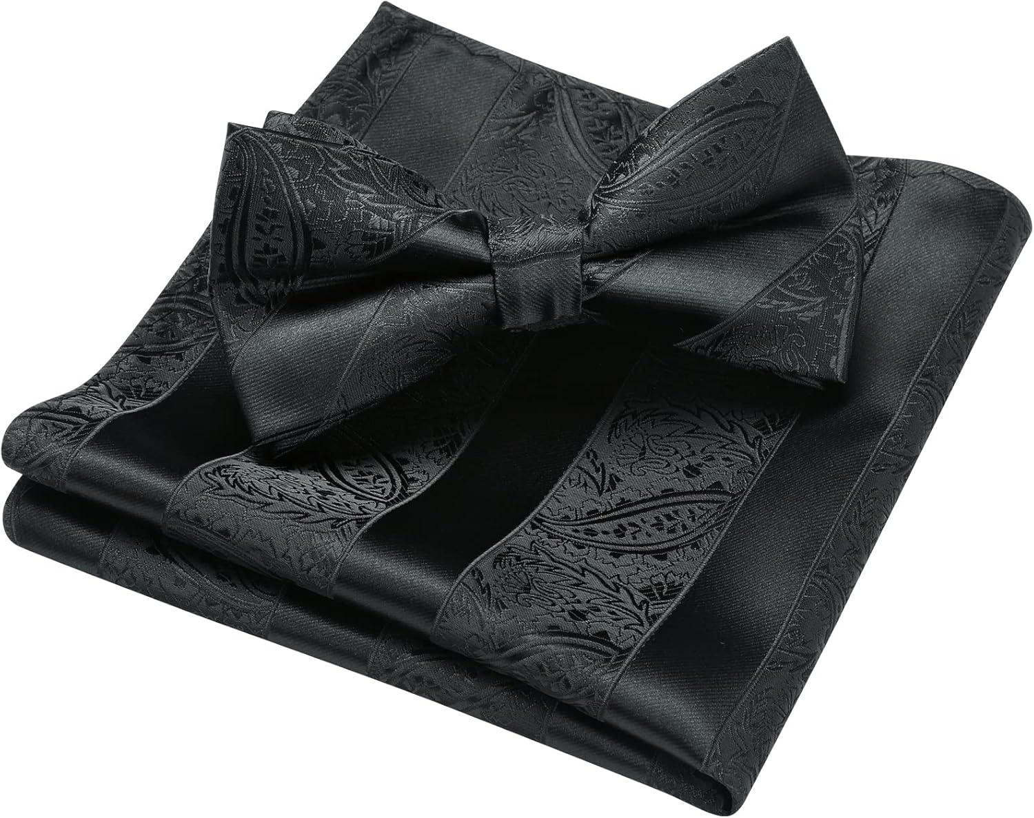 imageHISDERN Bow Ties for Men Paisley Floral Pretied Bowtie Pocket Square Set Mens Formal Bow Ties Wedding PartyZblack1