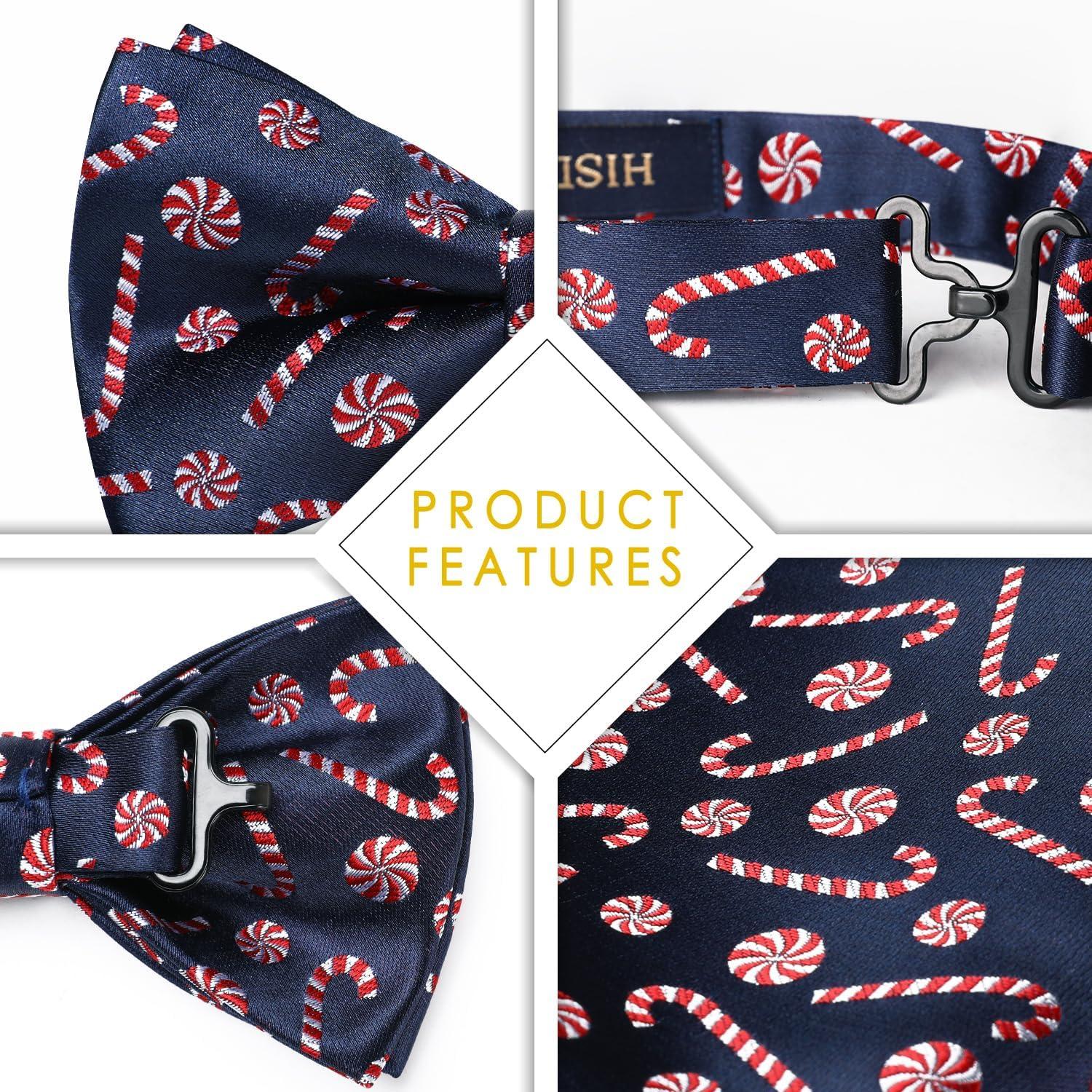 imageHISDERN Christmas Mens Bow Ties Set Holiday Festival Bow Tie and Pocket Square Set with Gift Box Bow Ties for Men Pretied05blue  White  Red