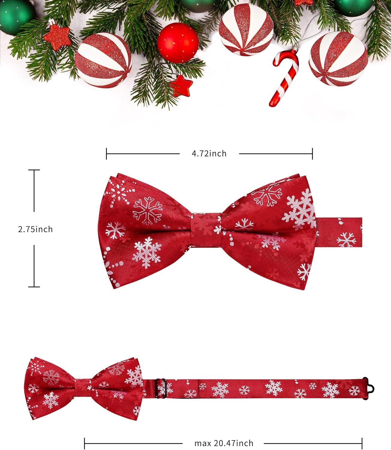 imageHISDERN Christmas Mens Bow Ties Set Holiday Festival Bow Tie and Pocket Square Set with Gift Box Bow Ties for Men Pretied06red  White
