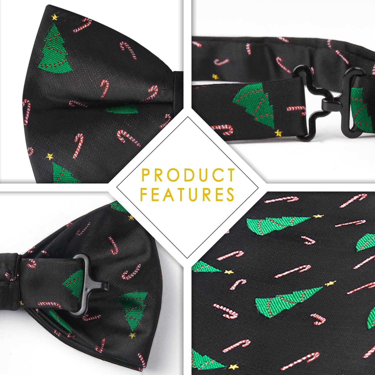 imageHISDERN Christmas Mens Bow Ties Set Holiday Festival Bow Tie and Pocket Square Set with Gift Box Bow Ties for Men Pretied09black Christmas Tree