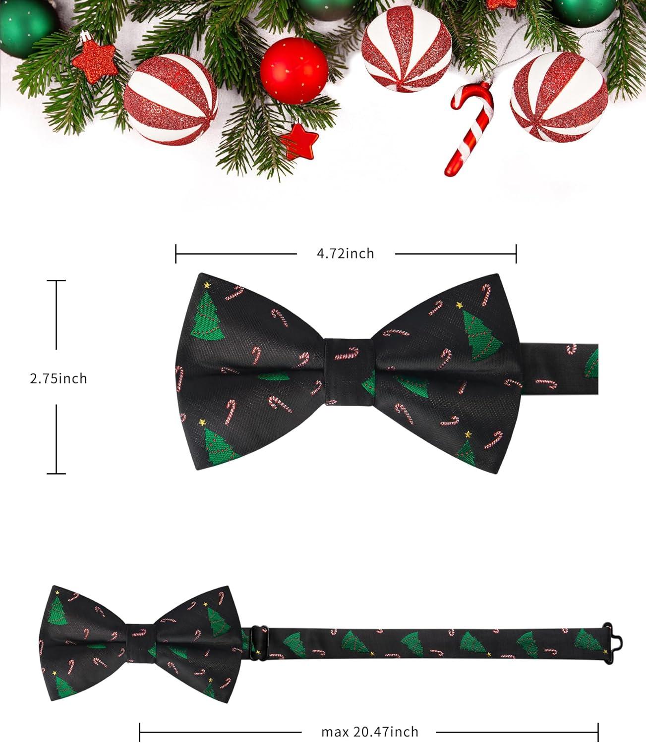 imageHISDERN Christmas Mens Bow Ties Set Holiday Festival Bow Tie and Pocket Square Set with Gift Box Bow Ties for Men Pretied09black Christmas Tree