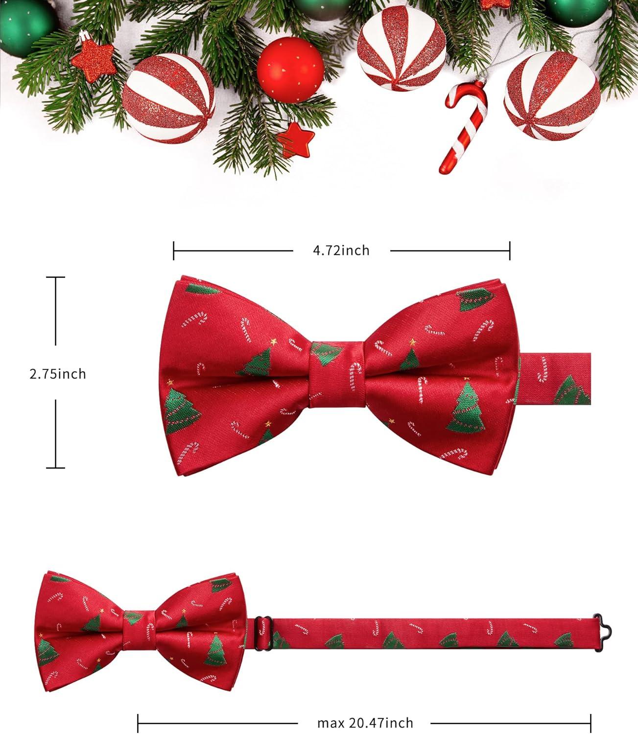 imageHISDERN Christmas Mens Bow Ties Set Holiday Festival Bow Tie and Pocket Square Set with Gift Box Bow Ties for Men Pretied10red Christmas Tree