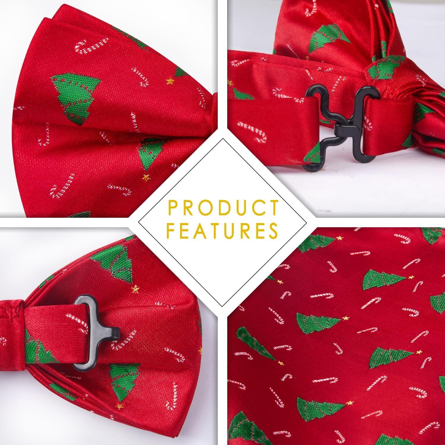 imageHISDERN Christmas Mens Bow Ties Set Holiday Festival Bow Tie and Pocket Square Set with Gift Box Bow Ties for Men Pretied10red Christmas Tree