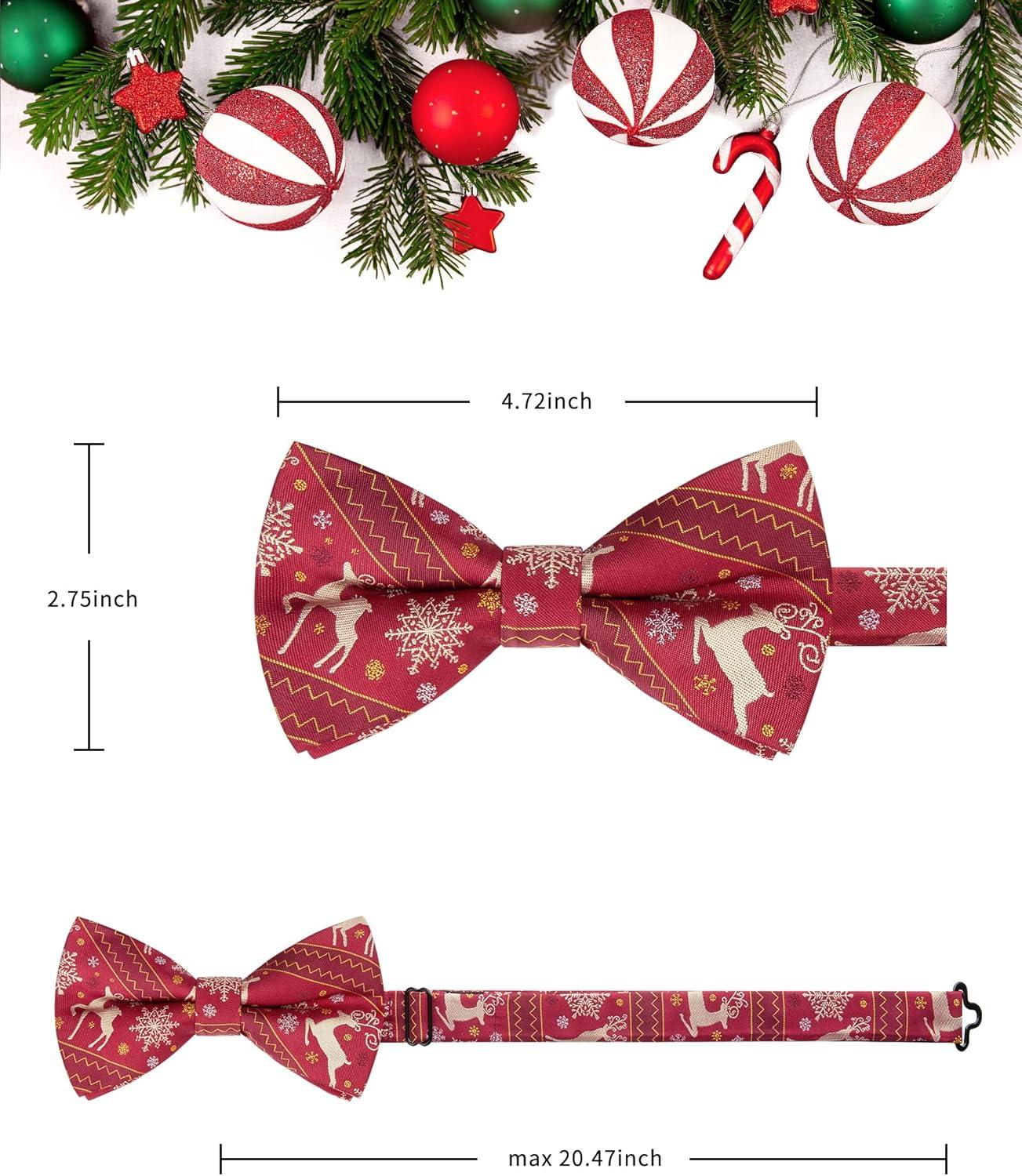 imageHISDERN Christmas Mens Bow Ties Set Holiday Festival Bow Tie and Pocket Square Set with Gift Box Bow Ties for Men Pretied15burgundy Deer