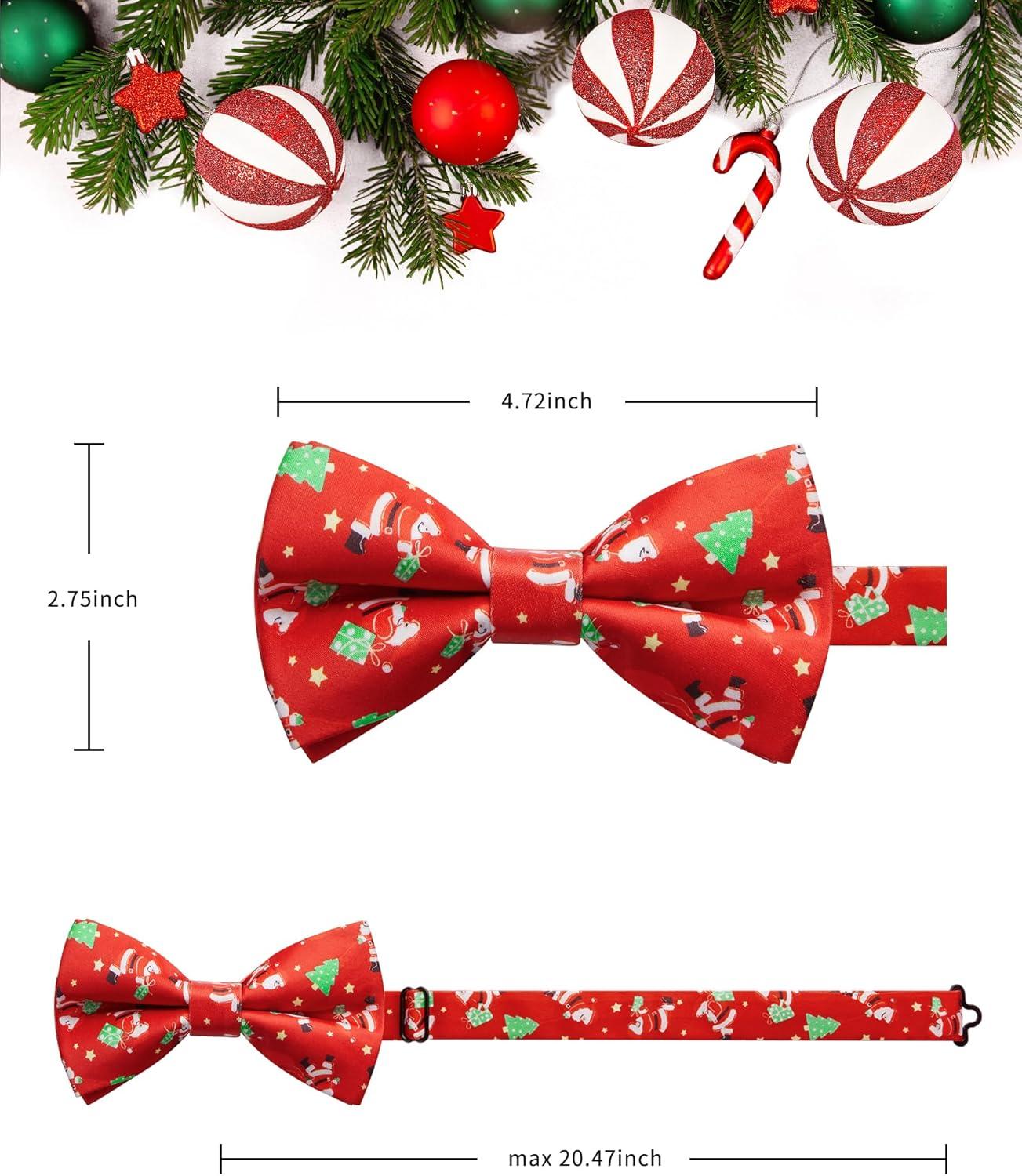 imageHISDERN Christmas Mens Bow Ties Set Holiday Festival Bow Tie and Pocket Square Set with Gift Box Bow Ties for Men Pretied17red