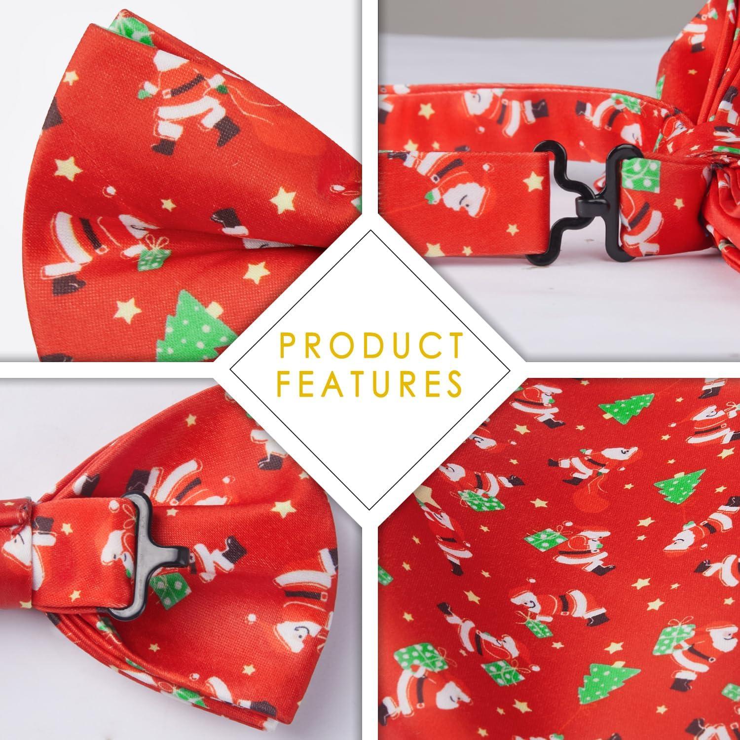 imageHISDERN Christmas Mens Bow Ties Set Holiday Festival Bow Tie and Pocket Square Set with Gift Box Bow Ties for Men Pretied17red