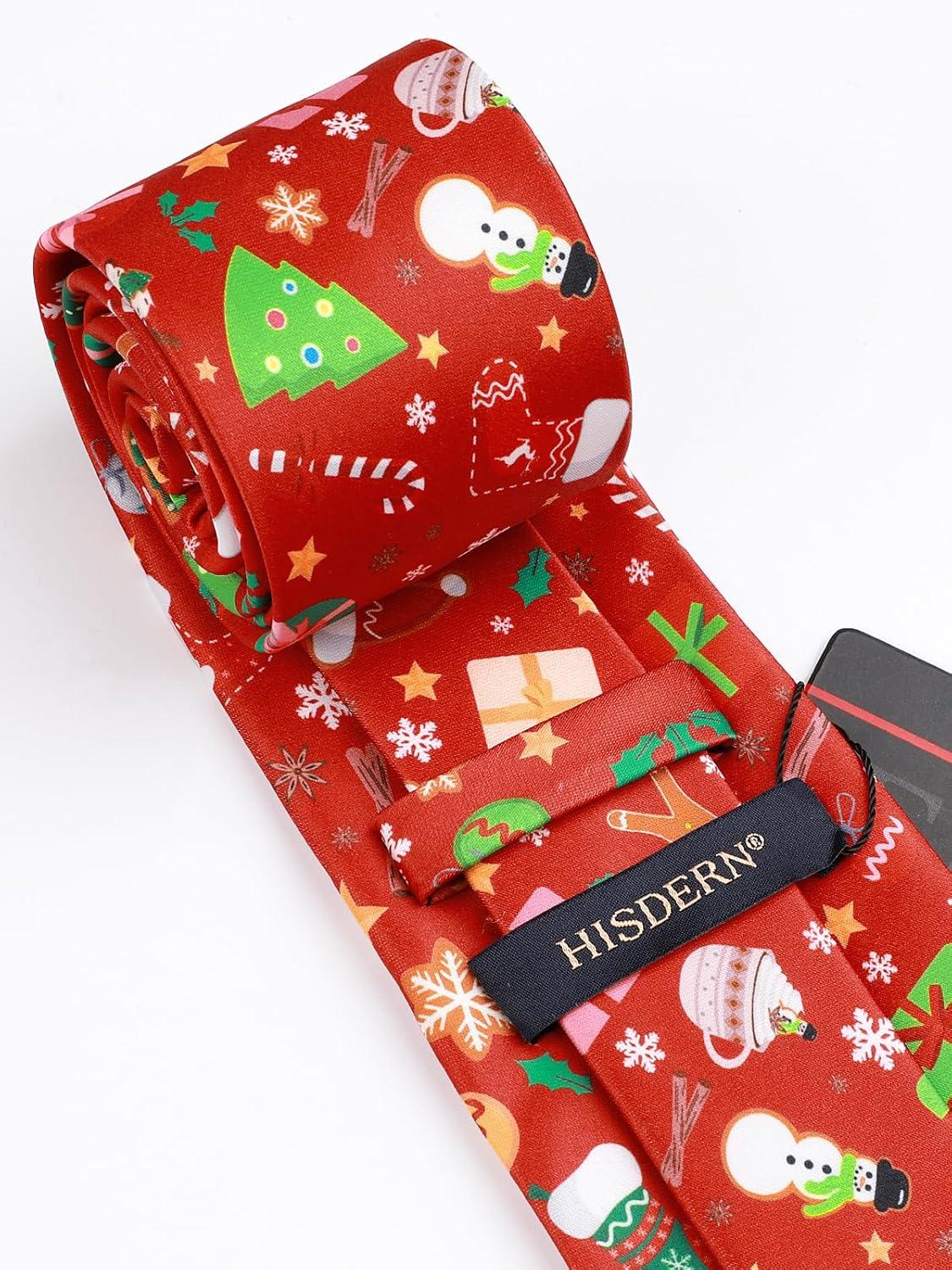 imageHISDERN Christmas Ties for Men Holiday Tie and Pocket Square Cufflinks Festival Party Xmas Funny Silk Woven NecktieBred  Snowman