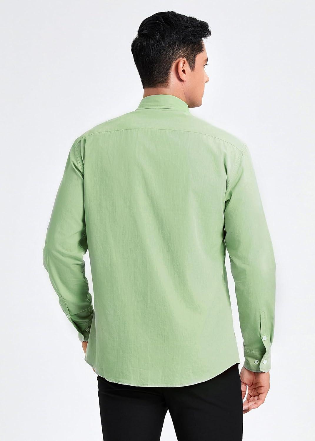 imageHISDERN Mens Dress Shirt Formal Long Sleeve Pleated Button Down Shirt for Men with Pocket for Prom Party WeddingGreen1