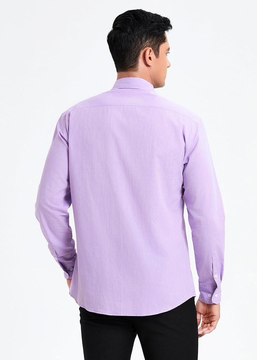 imageHISDERN Mens Dress Shirt Formal Long Sleeve Pleated Button Down Shirt for Men with Pocket for Prom Party WeddingPurple
