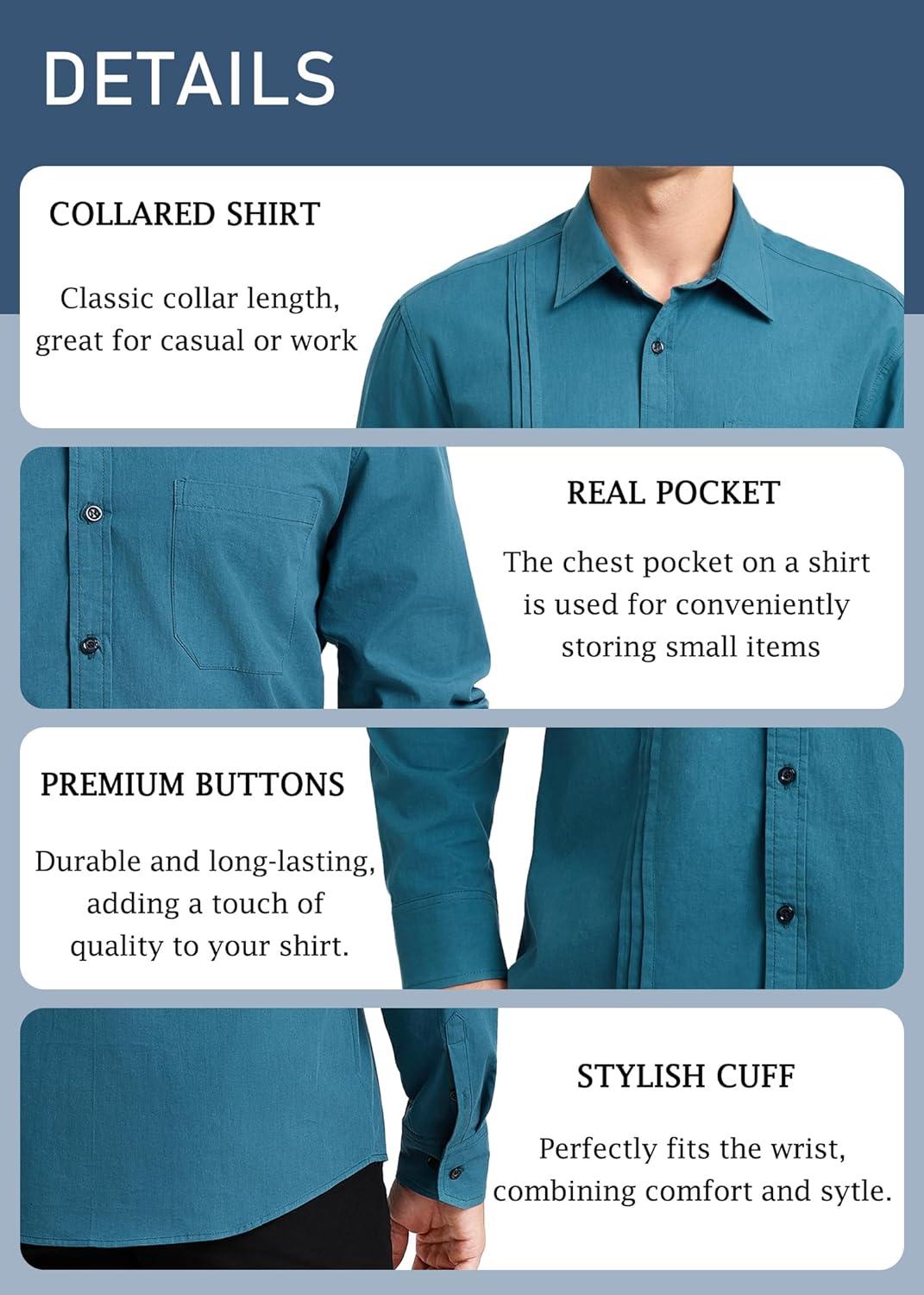 imageHISDERN Mens Dress Shirt Formal Long Sleeve Pleated Button Down Shirt for Men with Pocket for Prom Party WeddingWine Red