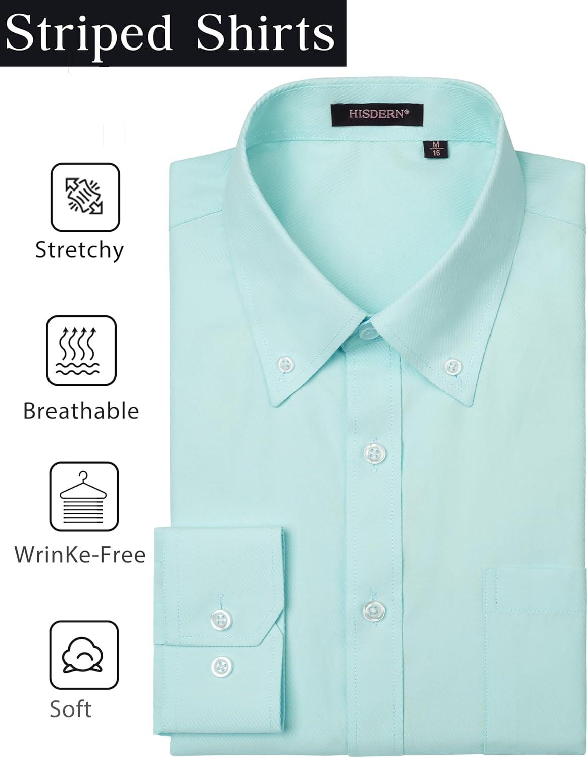 imageHISDERN Mens Dress Shirts Long Sleeve Wrinkle Free Formal Shirt Solid Stripe Business Casual Button Down ShirtsAqua Blue