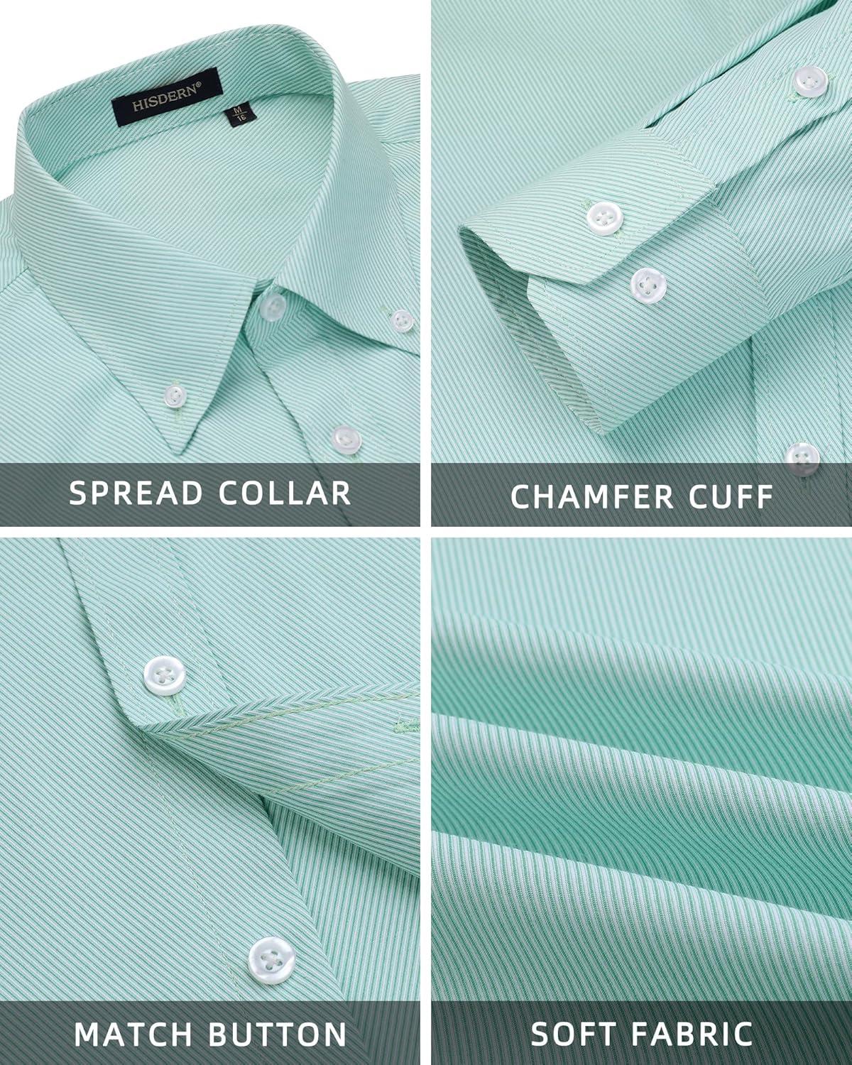 imageHISDERN Mens Dress Shirts Long Sleeve Wrinkle Free Formal Shirt Solid Stripe Business Casual Button Down ShirtsAqua Blue