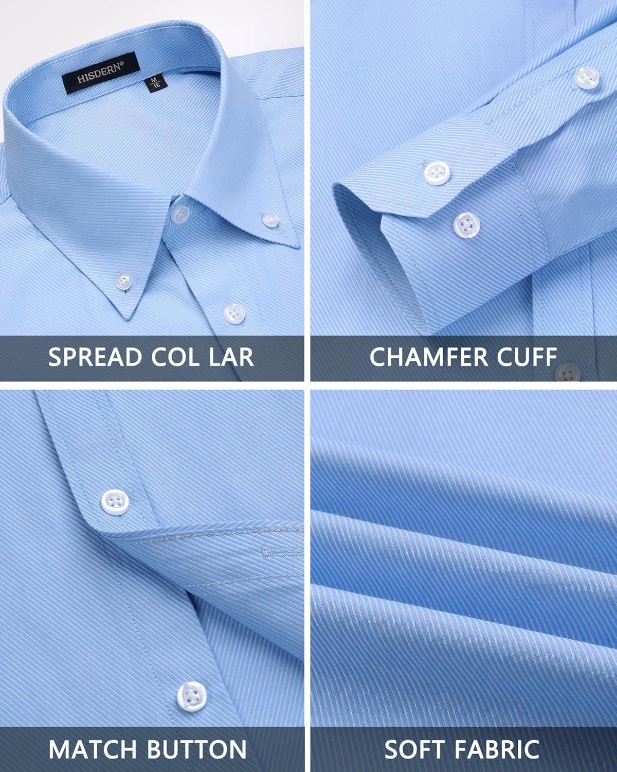 imageHISDERN Mens Dress Shirts Long Sleeve Wrinkle Free Formal Shirt Solid Stripe Business Casual Button Down ShirtsLake Blue