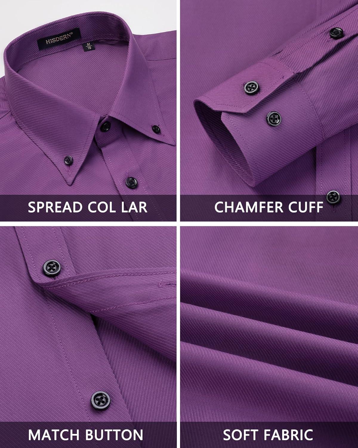 imageHISDERN Mens Dress Shirts Long Sleeve Wrinkle Free Formal Shirt Solid Stripe Business Casual Button Down ShirtsPurple