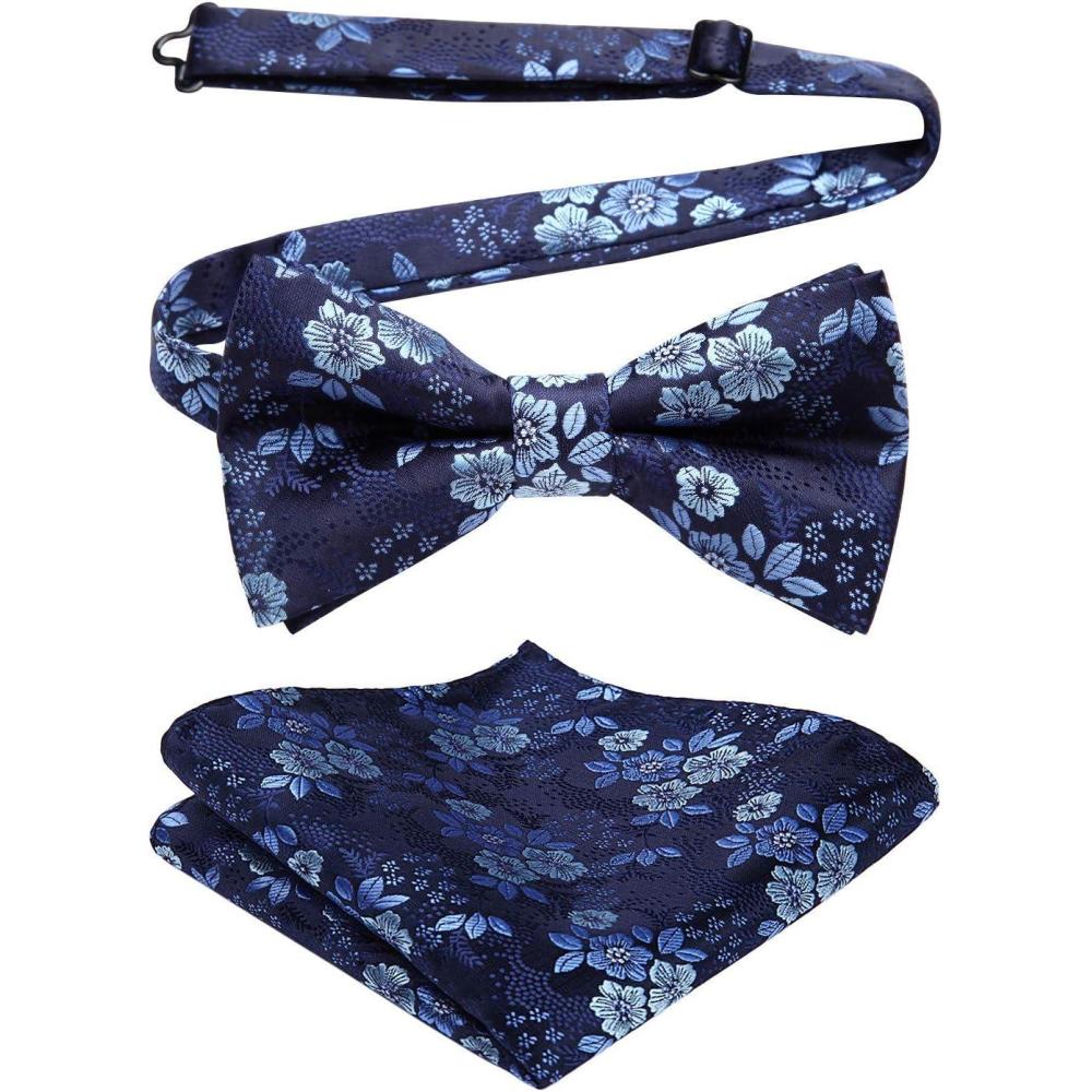 imageHISDERN Bow Ties for Men Paisley Floral Pretied Bowtie Pocket Square Set Mens Formal Bow Ties Wedding PartyAblue 2