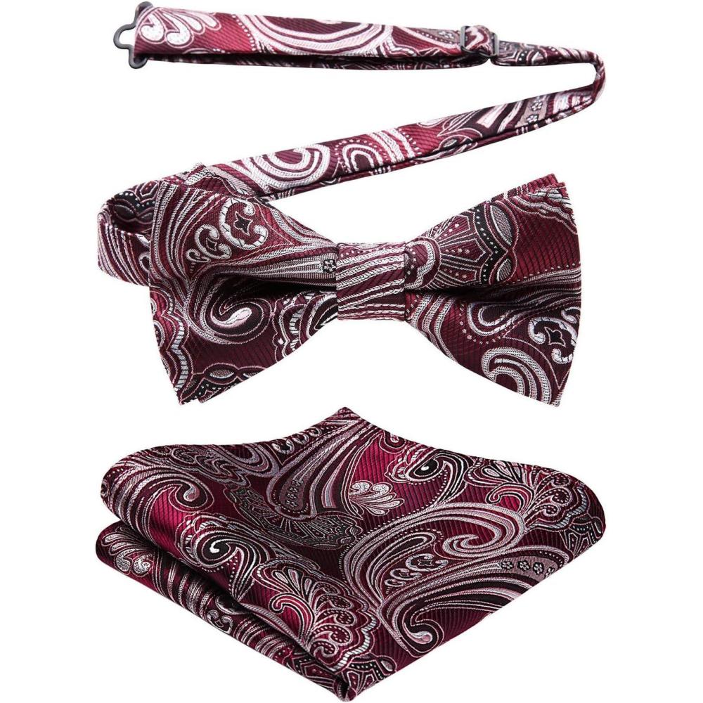 imageHISDERN Bow Ties for Men Paisley Floral Pretied Bowtie Pocket Square Set Mens Formal Bow Ties Wedding PartyCred 1