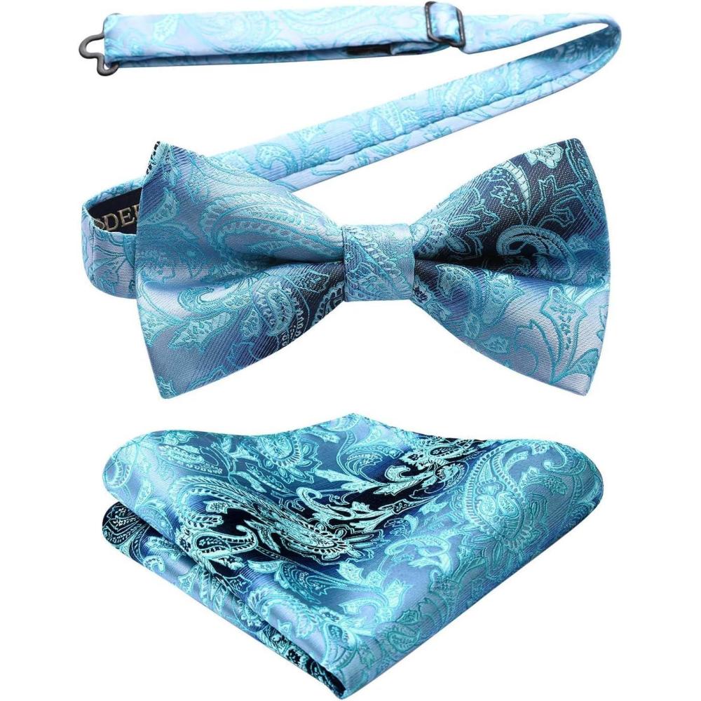 imageHISDERN Bow Ties for Men Paisley Floral Pretied Bowtie Pocket Square Set Mens Formal Bow Ties Wedding PartyEzauqa