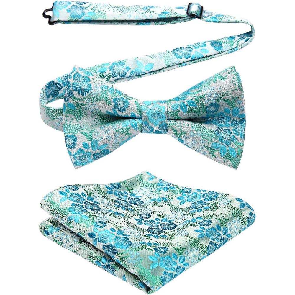 imageHISDERN Bow Ties for Men Paisley Floral Pretied Bowtie Pocket Square Set Mens Formal Bow Ties Wedding PartyEzauqa1