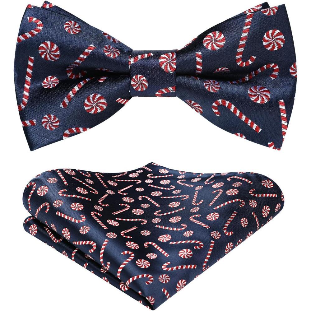 imageHISDERN Christmas Mens Bow Ties Set Holiday Festival Bow Tie and Pocket Square Set with Gift Box Bow Ties for Men Pretied05blue  White  Red