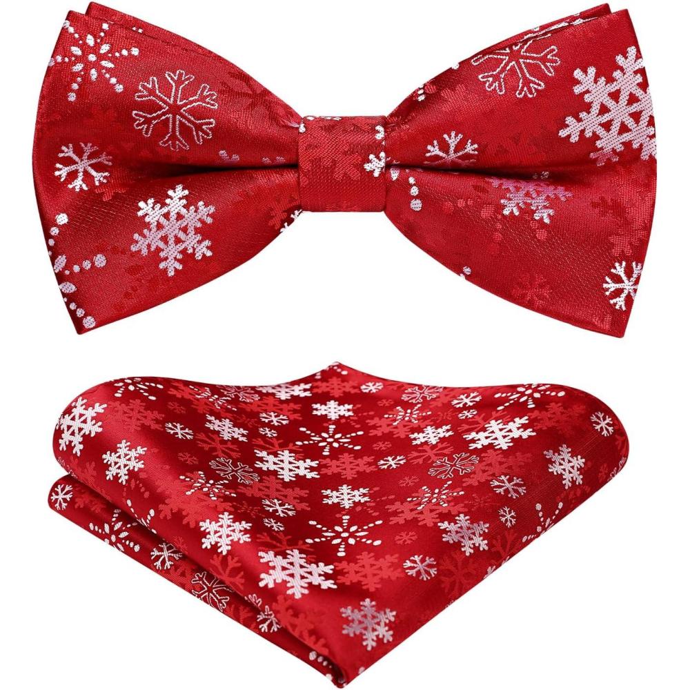imageHISDERN Christmas Mens Bow Ties Set Holiday Festival Bow Tie and Pocket Square Set with Gift Box Bow Ties for Men Pretied06red  White