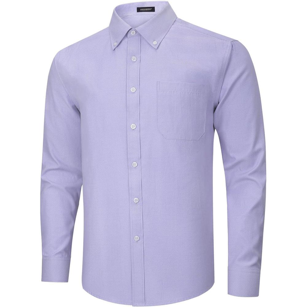 imageHISDERN Mens Dress Shirts Long Sleeve Wrinkle Free Formal Shirt Solid Stripe Business Casual Button Down ShirtsLight Purple