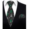 imageHISDERN Christmas Ties for Men Holiday Tie and Pocket Square Cufflinks Festival Party Xmas Funny Silk Woven NecktieAchristmas Tree