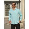 imageHISDERN Mens Dress Shirts Long Sleeve Wrinkle Free Formal Shirt Solid Stripe Business Casual Button Down ShirtsAqua Blue
