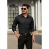 imageHISDERN Mens Dress Shirts Long Sleeve Wrinkle Free Formal Shirt Solid Stripe Business Casual Button Down ShirtsBlack