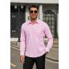 imageHISDERN Mens Dress Shirts Long Sleeve Wrinkle Free Formal Shirt Solid Stripe Business Casual Button Down ShirtsPink
