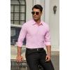 imageHISDERN Mens Dress Shirts Long Sleeve Wrinkle Free Formal Shirt Solid Stripe Business Casual Button Down ShirtsPink