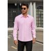 imageHISDERN Mens Dress Shirts Long Sleeve Wrinkle Free Formal Shirt Solid Stripe Business Casual Button Down ShirtsPink