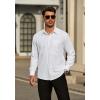 imageHISDERN Mens Dress Shirts Long Sleeve Wrinkle Free Formal Shirt Solid Stripe Business Casual Button Down ShirtsWhite