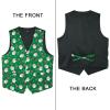 imageHISDERN Mens Suit Vest Christmas Holiday Season Party Jacquard Waistcoats Necktie Pocket Square Vest Suit SetGreen Santa