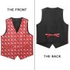imageHISDERN Mens Suit Vest Christmas Holiday Season Party Jacquard Waistcoats Necktie Pocket Square Vest Suit SetRed Snowman Tree