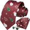 imageHISDERN Christmas Ties for Men Festival Xmas Silk Necktie Holiday Vocation Funny Tie Pocket Square Cufflinks SetBurgundy Snowman