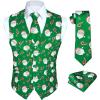 imageHISDERN Mens Suit Vest Christmas Holiday Season Party Jacquard Waistcoats Necktie Pocket Square Vest Suit SetGreen Santa