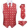 imageHISDERN Mens Suit Vest Christmas Holiday Season Party Jacquard Waistcoats Necktie Pocket Square Vest Suit SetRed Snowman Tree