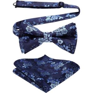 imageHISDERN Bow Ties for Men Paisley Floral Pretied Bowtie Pocket Square Set Mens Formal Bow Ties Wedding PartyAblue 2