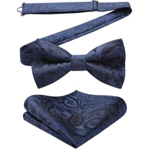 imageHISDERN Bow Ties for Men Paisley Floral Pretied Bowtie Pocket Square Set Mens Formal Bow Ties Wedding PartyAblue 5
