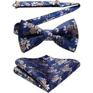 imageHISDERN Bow Ties for Men Paisley Floral Pretied Bowtie Pocket Square Set Mens Formal Bow Ties Wedding PartyAblue 8