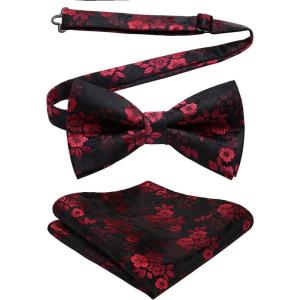 imageHISDERN Bow Ties for Men Paisley Floral Pretied Bowtie Pocket Square Set Mens Formal Bow Ties Wedding PartyBblack2