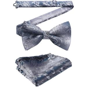 imageHISDERN Bow Ties for Men Paisley Floral Pretied Bowtie Pocket Square Set Mens Formal Bow Ties Wedding PartyBgray 2