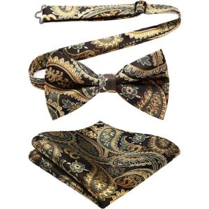 imageHISDERN Bow Ties for Men Paisley Floral Pretied Bowtie Pocket Square Set Mens Formal Bow Ties Wedding PartyCbrown 2