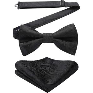 imageHISDERN Bow Ties for Men Paisley Floral Pretied Bowtie Pocket Square Set Mens Formal Bow Ties Wedding PartyDblack3