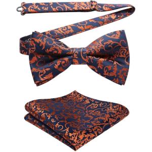 imageHISDERN Bow Ties for Men Paisley Floral Pretied Bowtie Pocket Square Set Mens Formal Bow Ties Wedding PartyDorange 3