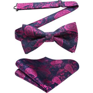 imageHISDERN Bow Ties for Men Paisley Floral Pretied Bowtie Pocket Square Set Mens Formal Bow Ties Wedding PartyDpurple 11