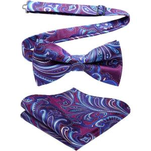 imageHISDERN Bow Ties for Men Paisley Floral Pretied Bowtie Pocket Square Set Mens Formal Bow Ties Wedding PartyDpurple 3